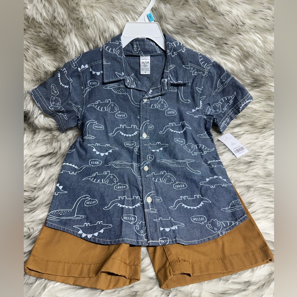 NWT Carter's Dinosaur Print Shirt with shorts set